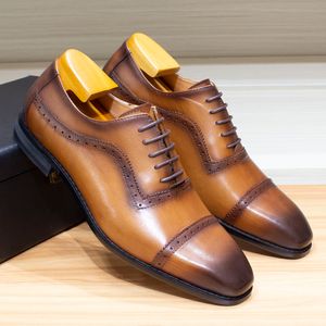 Handmade Dress 8496 Men's Genuine Leather Classic Cap Toe Oxfords Lace Up Wedding Business Office Formal Shoes For Men