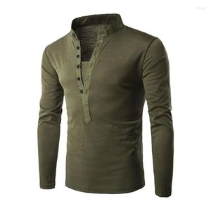 Męskie koszule długie rękaw Cienki szczupły mężczyźni Spring Autumn V-Neck Button Cllar Shirt Clothing Tops