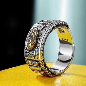 Ny retro Lucky Pixiu Transfer Rings Silver Color Domineering Male and Female Par Personlighet Ring Present smycken Tillbehör L230704