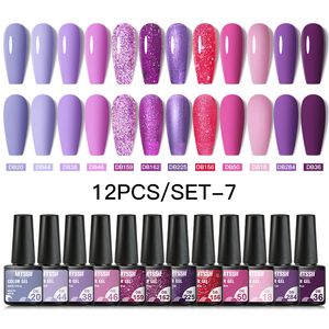 Nail Gel 1012pcs Polish Set Purple Glitter Semi Permanent Soak Off UV LED Hybrid Lackes Bas Top Coat Art Kits 230714