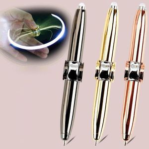 Multi Function Spinning Rotating Metal Shell LED Ballpoint Pens Fidget Spinner Gyro Decompression Toy Gift Custom Logo Name