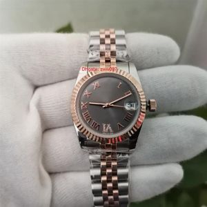 Orologi da polso di alta qualità più venduti 31mm 18038 quadrante grigio Two Tone Rose Gold Stainless Steel Asia 2813 Automatic Mechanical Ladies246i