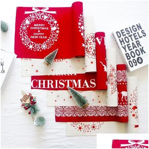 Table Runner 6Styles Kitchen Dining Livingroom Tableer Merry Christmas Xmas Tablecloth Flags Elk Printed Linen Party Decoration Drop Dh15Q