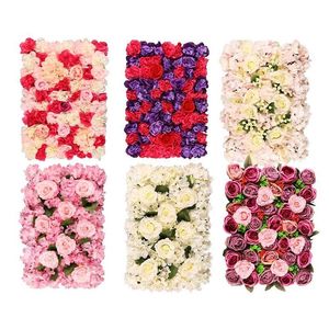 Decorative Flowers Wreaths Artificial Wall Row 40X60Cm Romantic Silk Rose Flower Panel Used For Wedding Party Bridal Baby Shower D Dhveq