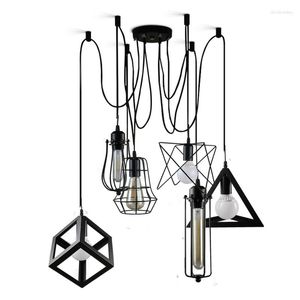 Kolye lambalar Vintage Lights 6 Kafa Siyah Metal Demir Kafesi Lamba Loft Kapalı Lamba Aydınlatma Kahve Çubukları Işık Fikstür