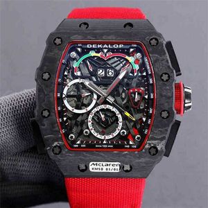 디자이너 시계 Riccha Mill Automatic Mens Mens 기계식 시계 날짜 Red Black Technology 카본 섬유 시계 와인 배럴 다기능 기계.