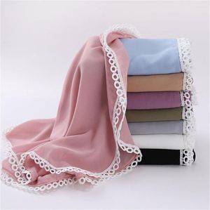 Scarves Plain Solid Lace Chain Bubble Chiffon Hijab Shawl Lady High Quality Wrap Beach Cover Bufandas Ramadan Islamic Muslim Sjaal 2023