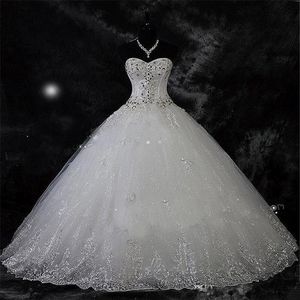 Funkelnde Perlen Kristall Ballkleid Brautkleider Spitze Strass Plus Größe Robe De Mariage Braut Vestido De Novia187R