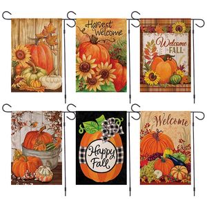 Thanksgiving Garden Flag Burlap Pumpkin Sunflowers Decorations Outdoor Fall Yard Decor