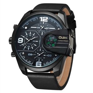 Luxury Men's Oulm Watch Sport Relojes Japan Double Movement Square Dial Compass Function Military Cool Stylish Wristwatches