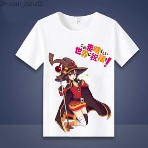 Camisetas masculinas novas Kono Subarashii Sekai ni Shukufuku wo Megumin Cosplay camiseta Anime Aqua Ink pintura estilo camiseta Moda Homens Mulheres Camisetas Z230714