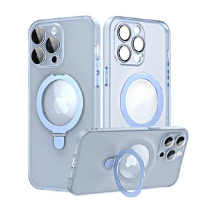 Aluminium -Stand -Telefonhülle für iPhone 14 13 12 11 Pro Max Metal Lens Magnetic Wireless Ladegerät mit versteckter Halterung Cover für Samsung S22 S23 Plus Ultra in Opp -Bag