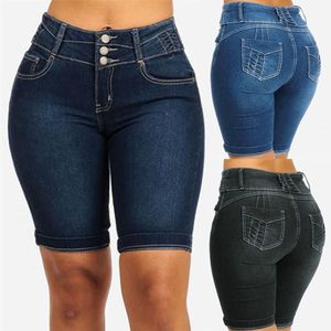 Kvinnors shorts sexiga mode kvinnor damer denim mager hög midja stretch bodycon jeans smal knä längd kort 230713