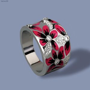 Fashionable and Exquisite Red Flower Women's for Ring New Handmade Enamel Women's Jewelry Wedding Bridal Ring Party Jewelry L230704