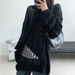 Женские свитера E Girls Gothic Ruped Sweater Punk Hollow Out вязаные пуловки свободные негабаритные черные джамперы эмо