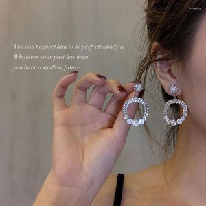 Dangle Earrings Luxury Zircon Exquisite Golden Silver Plated Sunflower Double Crystals Statement Drop Simple Women Jewelry