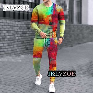 Tracki męskie Nowa moda męska odzież sportowa dwuczęściowa dres streetwearu streetwear 3D Druk swobodne spusty długie rękawy