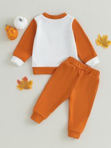 Completi di abbigliamento Felpa e pantaloni con ricamo di zucca di Halloween per neonati e ragazze Set di abiti autunnali a maniche lunghe per i più piccoli