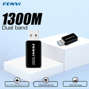 네트워크 어댑터 Fenvi WiFi 무선 네트워크 카드 USB 3.0 1300m 802.11ac LAN 어댑터 AC1300 노트북 PC 미니 Wi -Fi 동글 230713 용 회전식 안테나