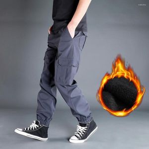 Calças masculinas esportivas cor sólida jogger ajuste relaxado tornozelo amarrado cargo