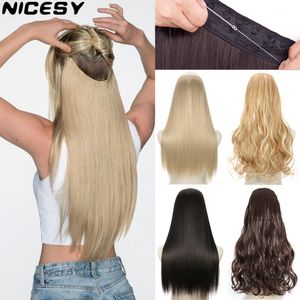 Wig Caps No Clips Natural Hair Extension Synthatic Artificial Long Straight Hairpiece Blonde Black Mixed Color False Piece For Women 230714
