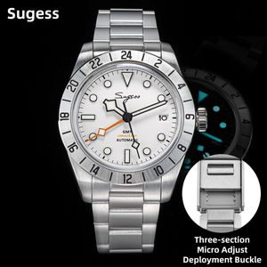 Other Watches Sugess GMT Watch of Men Automatic NH34 Mechanical Wristwatches Dome Sapphire Crystal AR Coating 10ATM Waterproof Luxury S431 230714