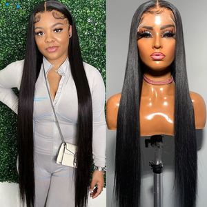 26Inch Straight Lace Front Human Hair Wigs Transparent Lace Frontal Closure Brazilian Real Hair Wig for Black Women
