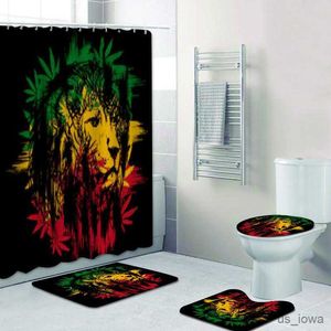Duş Perdeleri Jamaika Rasta Reggae Aslan Banyo Dekor Rasta Reggae Sanat Banyo Duş Perdeleri Set Rastafarian Banyo Halı Paspasları Halı Tuvalet R230714