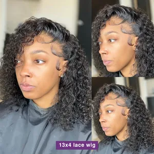 Transparente Deep Wave Lace Frontal Peruca Cabelo Humano Brasileiro Water Wave Bob Peruca 13x4 Lace Front Perucas de cabelo humano