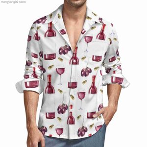 Camisas Casuais Masculinas Camisas Casuais Wine Lover Camisas Masculinas Padrão Vinho Tinto Manga Comprida Blusas Vintage Harajuku Design Primavera Topo 3XL 4XL T230714