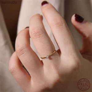 925 Sterling Silver Tail Ring Plating 14k Gold Korean Version Simple Diamond Fine Ring Women Proposal Jewelry Accessories L230704
