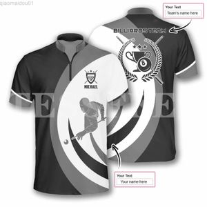 Herr t-shirts anpassade namn sport biljard boll spelare tatuering 3dprint sommar casual polo dragkedja skjortor streetwear korta ärmar t-shirts new-a l230713