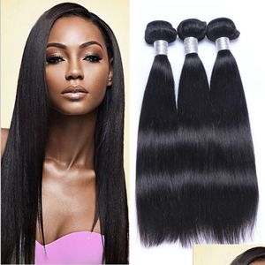 Hair Wefts Brazlian Straight Human Virgin Remy Weaves Natural Black Color Double Can Be Dyed Blaeached 3Pcs/Lot Extensions Drop Deli Dhiyc