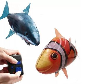 24pcslot Wholesale IR RC Air Swimmer Shark Clownfish Flying Fish Assembly Clown Fish Remote Control Balloon Inflatable Toys for Kids