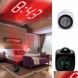 Skrivbordsklockor LCD -projektion LED Display Tid Digital Alarm Clock Talking Voice Prompt Thermometer Prevent SN Functional DH111 DHUUM