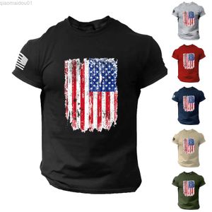 T-shirt da uomo Camicia da notte a maniche lunghe da uomo Estate Bandiera americana da uomo Casual Fitness T-shirt da uomo stampata in 3D per uomo Camicia scura per uomo L230713