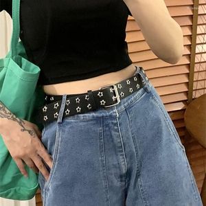 Cinture Star Rivet Cintura da donna Doppia fila Fibbia ad ago Cinturino in pelle Moda Versatile Casual Punk Jeans Decorativo