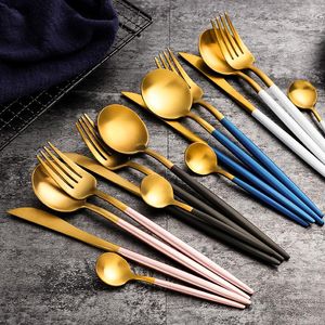 Dinnerware Sets Home Cutlery Set Blue Gold 4Pcs/set Stainless Steel Frosted High-end Steak Knife Spoon Fork Dessert Restaurant