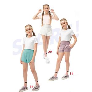 Hot Hotty Shorts Pantaloni sportivi da ragazza LL a vita alta Pantaloni da yoga in due pezzi falsi Pantaloncini da corsa per allenamento da tennis per bambini