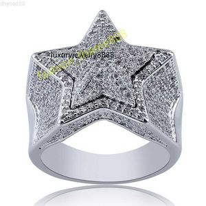 Hip Hop Jewelry Five Star Ring for Men Gold Silver Plated Ice Cube Zircon Sterling Silver Ring for Men