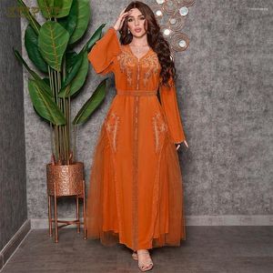 Ethnic Clothing Middle Eastern Jilbab Saudi Arabian Mesh Skirt With Diamonds And Beads Dress Kaftan Muslim Fashion Chiffon Robe Vestidos