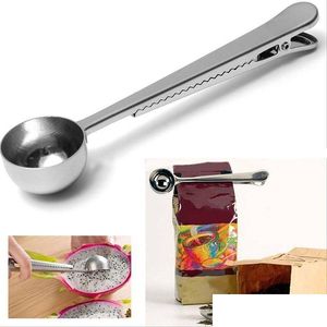 Measuring Tools Stainless Steel Coffee Scoop With Bag Clip Sealing Mtifunction Baking Spoon Seasoning Milk Ice Cream Dh1288 Drop Del Dhywt