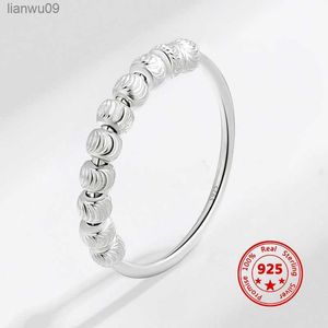 Anti Stress Anxiety Rings 925 Sterling Silver Fidget Bead Rings WomenMen Free Spinning Simple Style Fashion Jewelry L230704