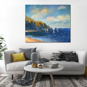 Canvas Art Cliffs and Sailboats at Pourville Claude Monet Painting Handmade Oil Reproduction High Quality