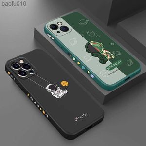 Cute Cartoon Swing Astronaut Silicone Phone Case For iPhone 14 13 12 11 Pro MAX X XS XR 7 8 Plus SE 3 Soft TPU Shockproof Cover L230619