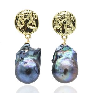 Stud Orecchini di perle nere grandi orecchini di monete d'oro di perle barocche orecchini di moda di perle irregolari Gioielli da donna vintage esagerati 230714