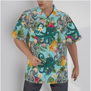 Camisas casuais masculinas camisa havaiana Octopus Beach manga curta verão botões patchwork tops 3D