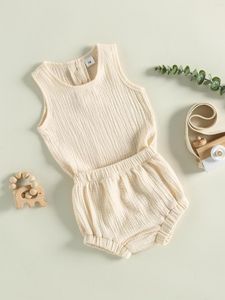 Kläder set baby pojke flicka sommar bomull linne romper set ärmlös tank top shorts blomma kön neutrala spädbarn kläder kläder