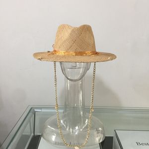 Wide Brim Hats Bucket Hats arrival summer women's straw hat raffia sun hat with chains shells pearls panama hat sun protection 230713