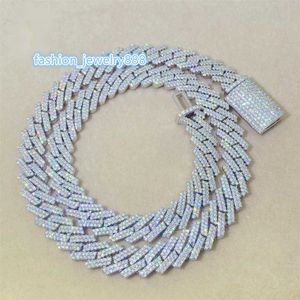 Strands Strings Кубинская цепь 10 мм, полная мозонита S925 Silver Diamond Кубинская цепная мода, колье колье колье